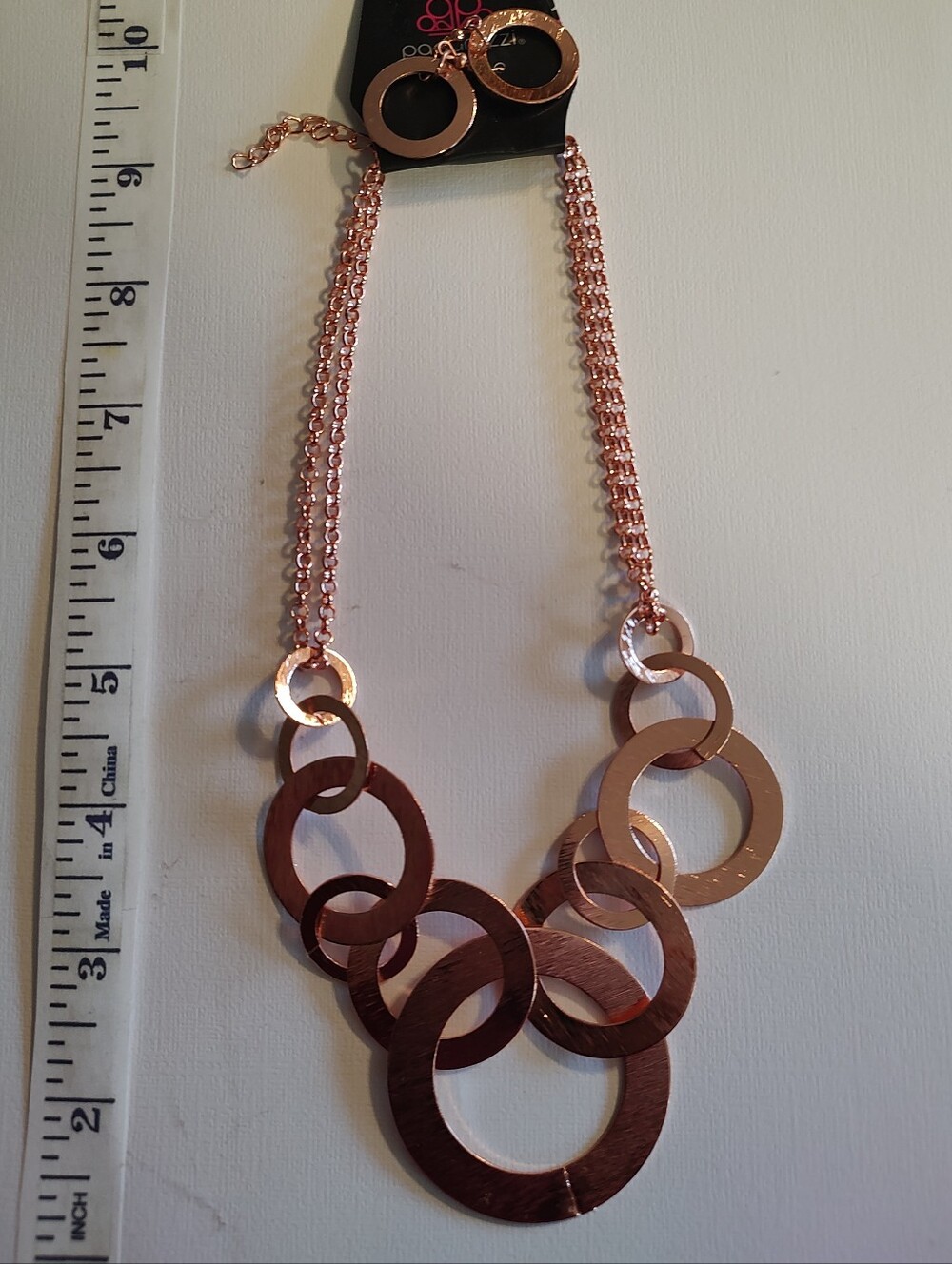 paparazzi Rose Gold Layered Ring Necklace and Matching Hoops